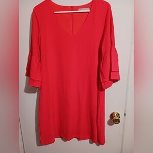 Belongsci Women's Summer Dress V Neck Bell Sleeve Shift Dress